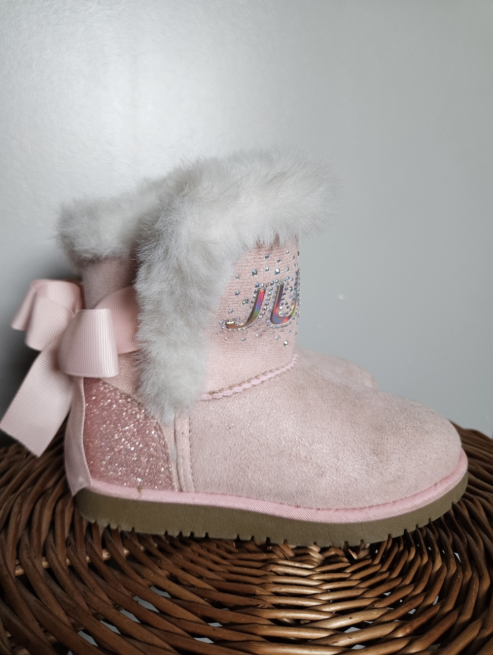 Juicy Couture Toddler Girls Pink Faux Fur Bling Rhinestone Bow Boots Sz 9